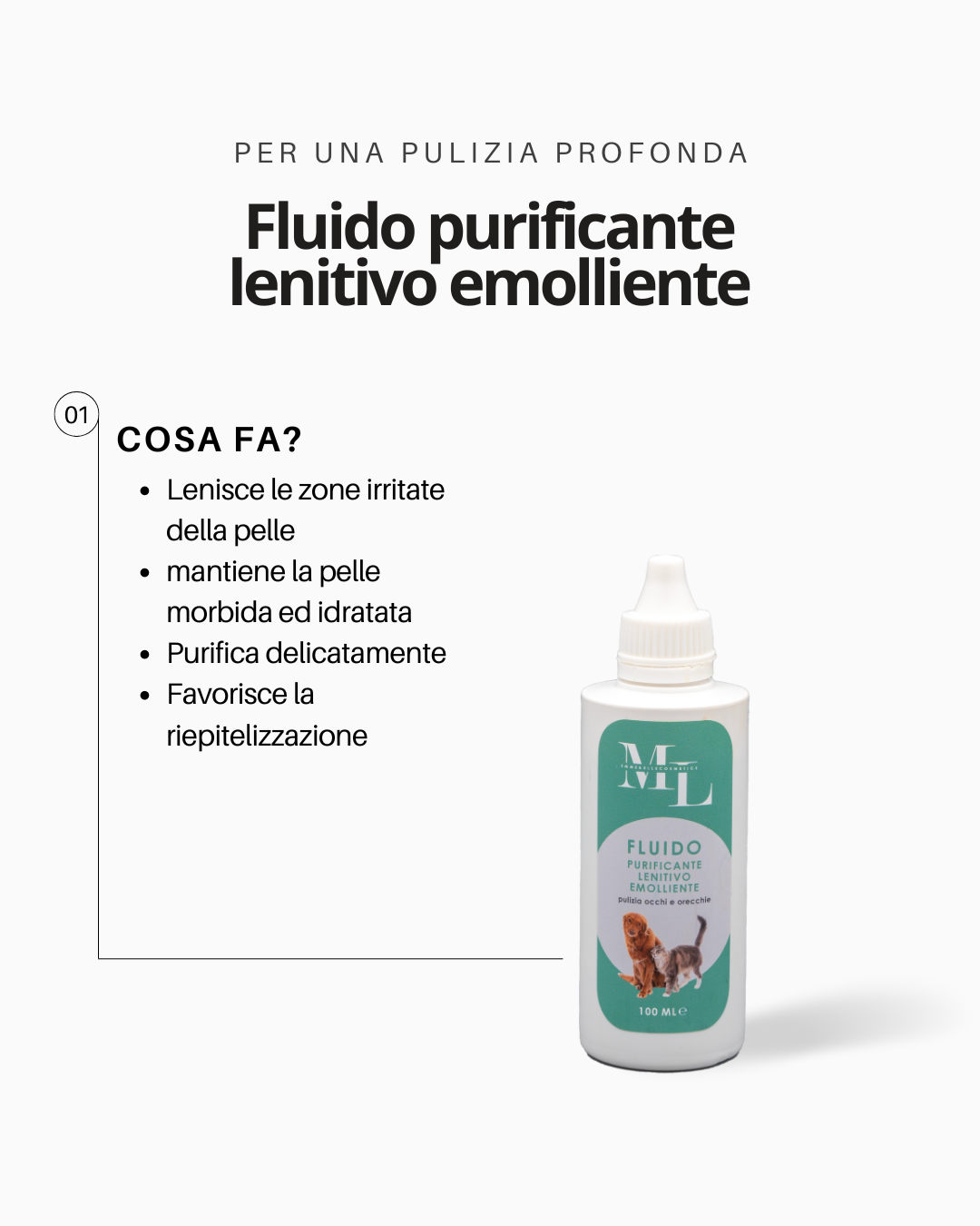 Fluido purificante lenitivo emolliente per pulizia occhi e orecchie 100 ml